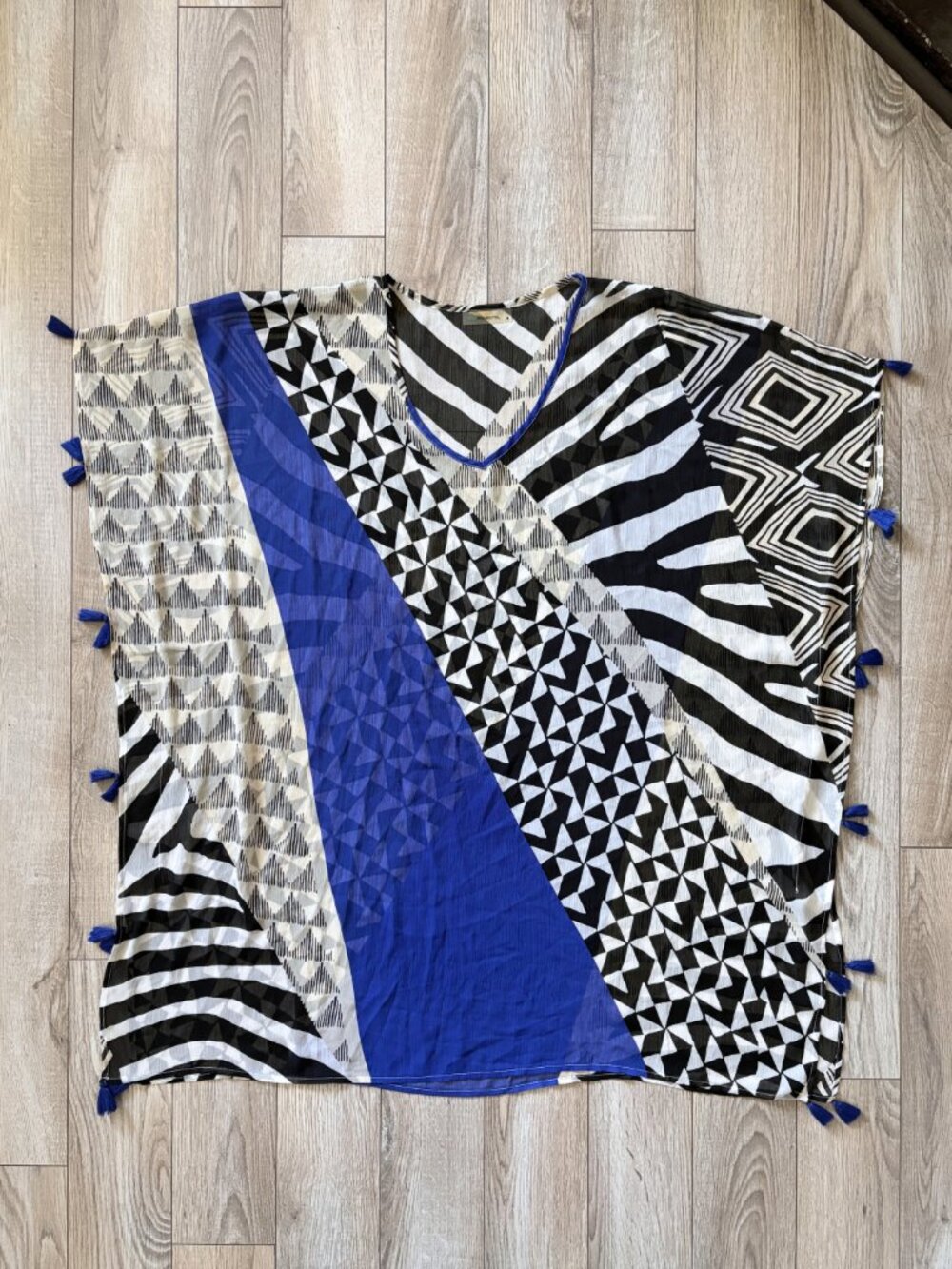 Bleu Rod Beattie Twilight Kaftan Cover Up Cobalt Blue Geometric Womens Medium - Picture 3 of 9